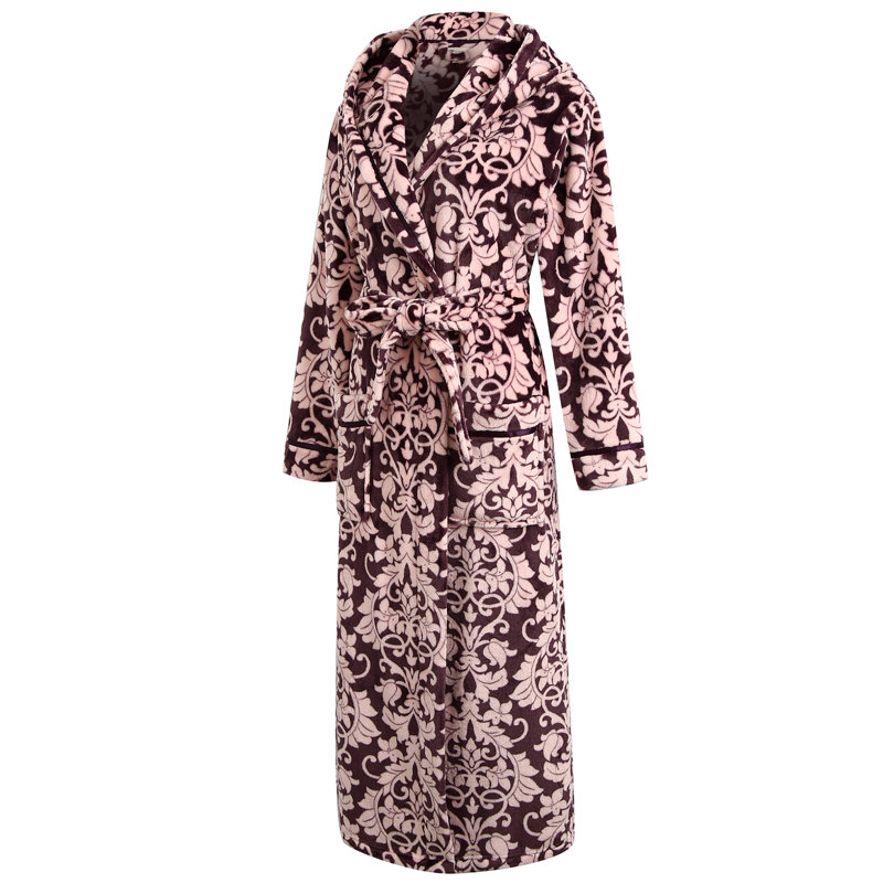 Rosdorf Park Women's Long Hooded Robe Plush Soft Warm Fleece Elegant